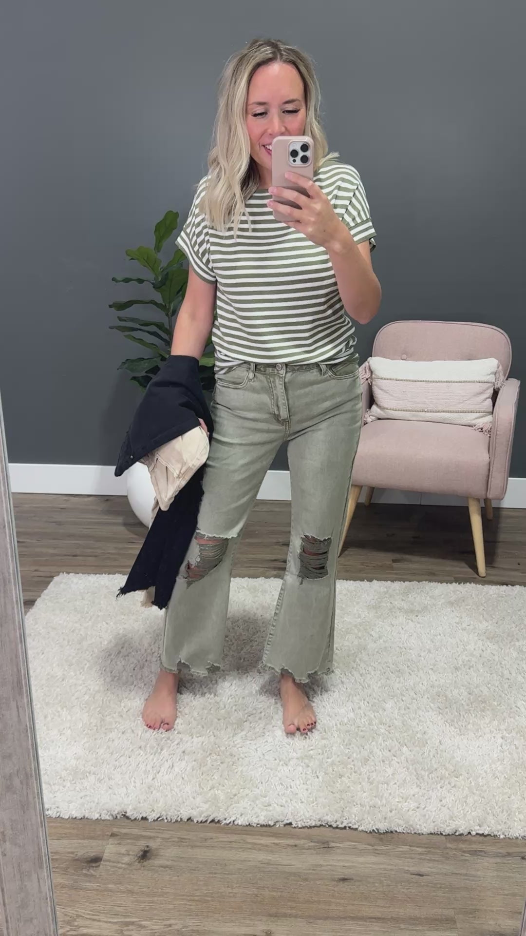 NEW! Gia Wide Leg Distressed Cropped Jeans - Light Olive Zenana