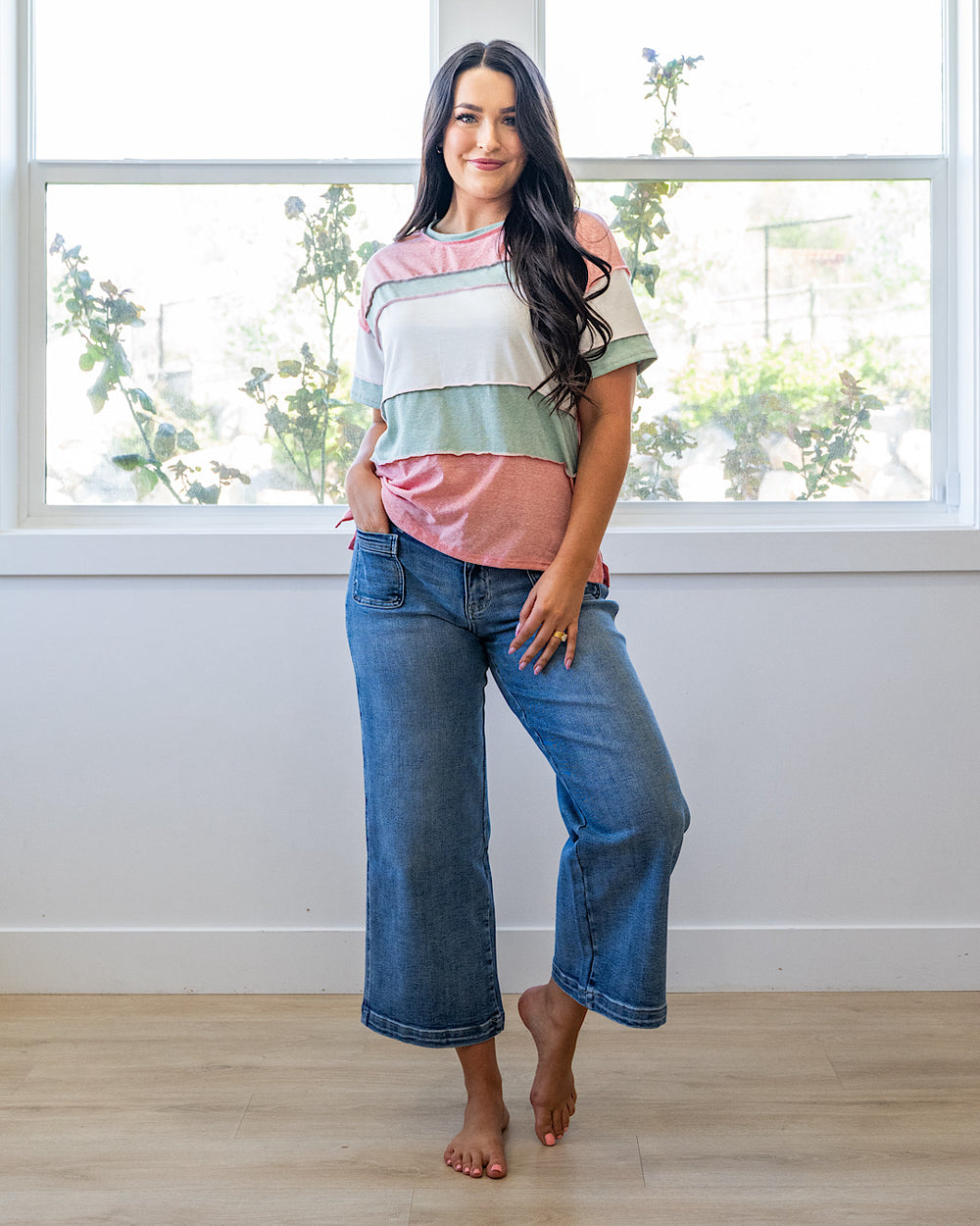 NEW! Savannah Color Block Top - Coral & Sage Lovely Melody