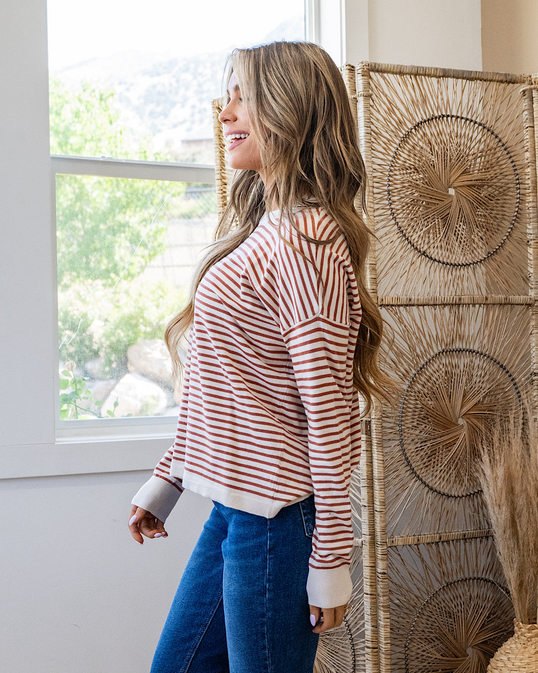 NEW! Believe It Striped Sweater - Copper Staccato