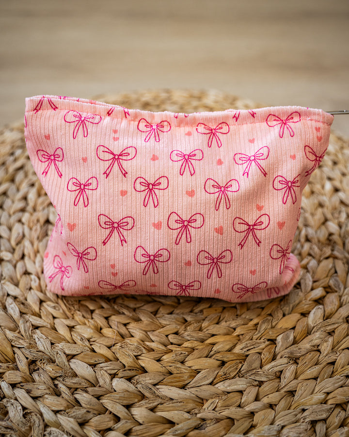 DOORBUSTER! Bow Pattern Makeup Bag - Pink