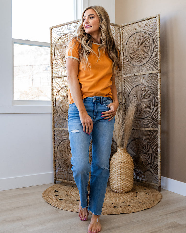 Sloane Contrast Color Knit Top - Ginger & Oat Milk Tea N Rose