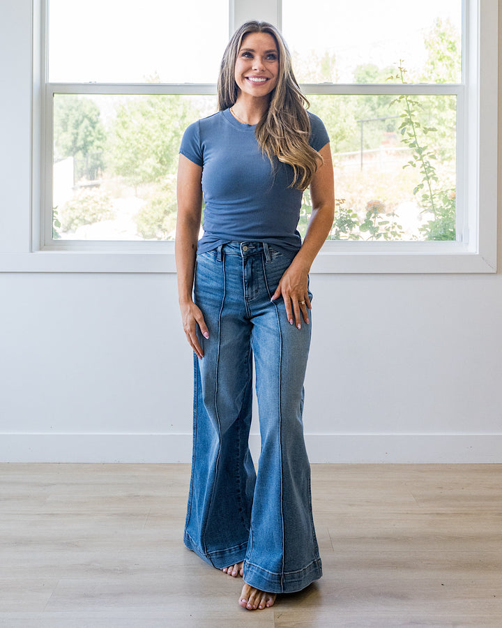NEW! Cassidy Short Sleeve Ribbed Top - Dark Indigo