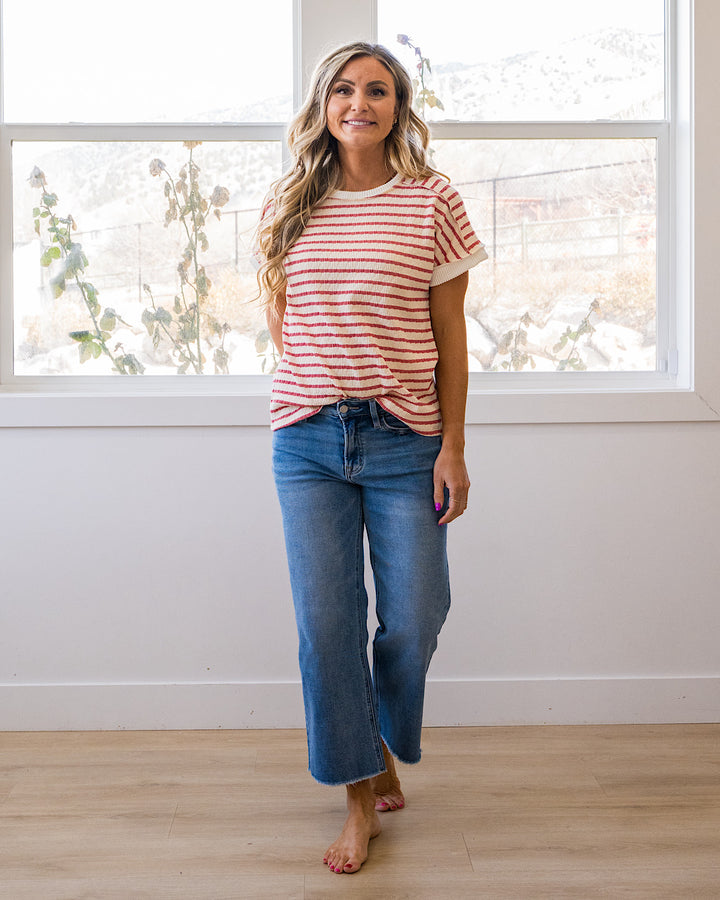 NEW! Devri Textured Striped Top - Mauve