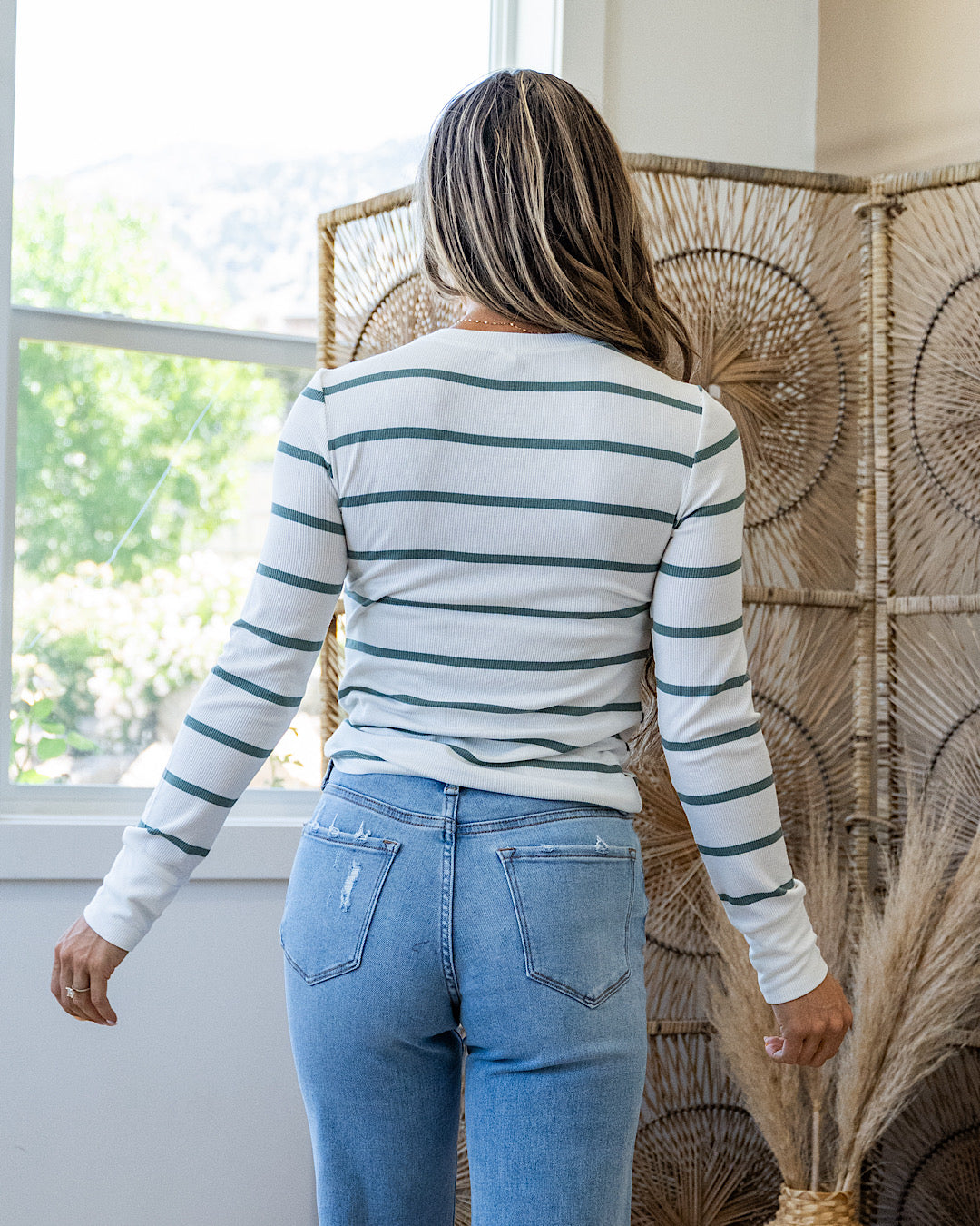 NEW! Everly Ribbed Long Sleeve Striped Henley Top - Spruce Be Cool