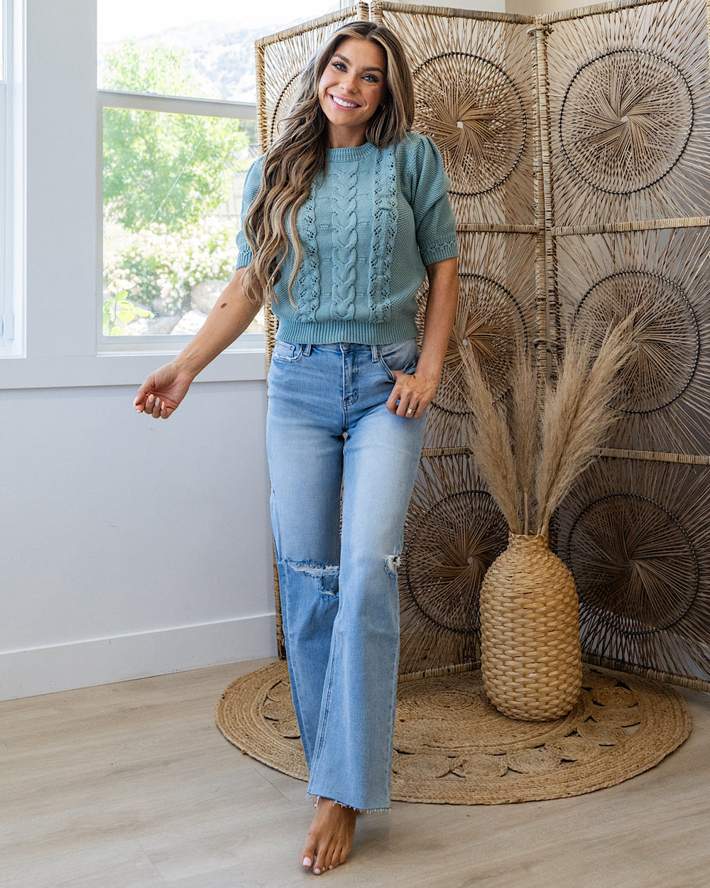 NEW! Ashlynn Chunky Cable Knit Short Sleeve Sweater - Jade Be Cool
