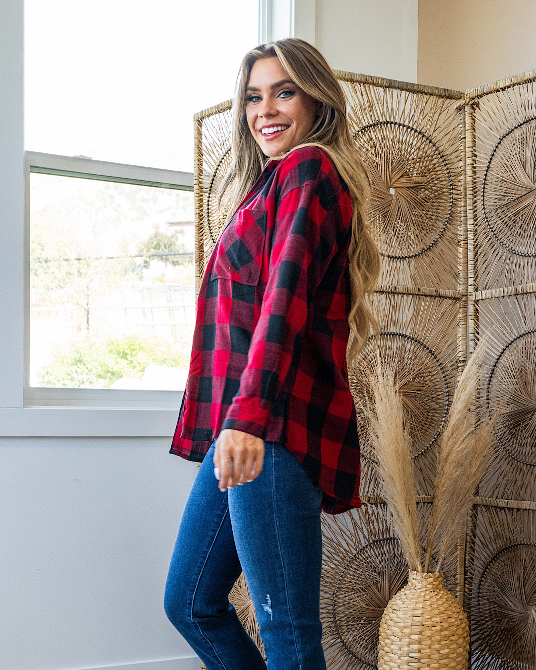 Devri Oversized Plaid Flannel - Cherry Be Cool