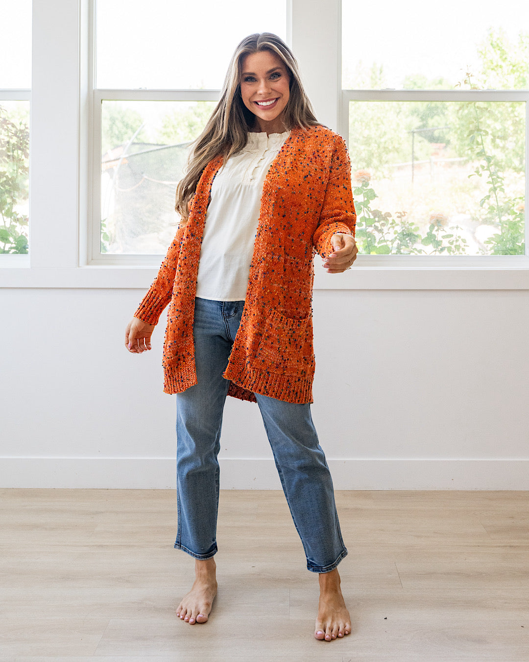 NEW! Carly Confetti Dot Cardigan - Pumpkin