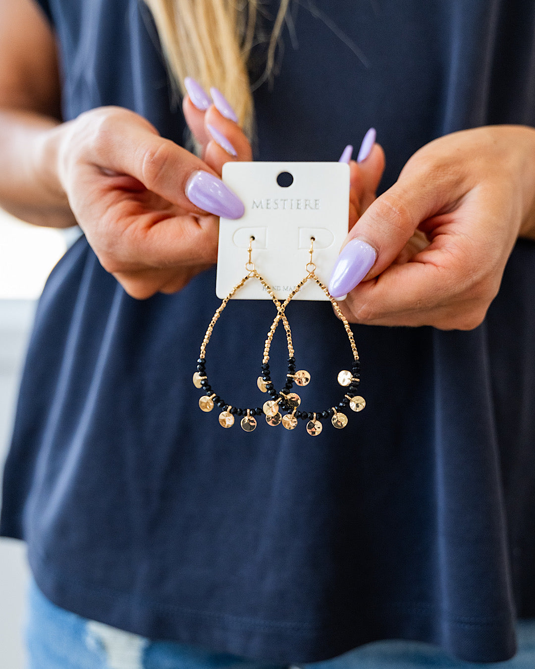 Gold and Black Beaded Teardrop Earrings Crystals Trading Inc.