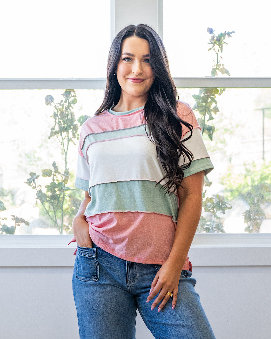 NEW! Savannah Color Block Top - Coral & Sage Lovely Melody