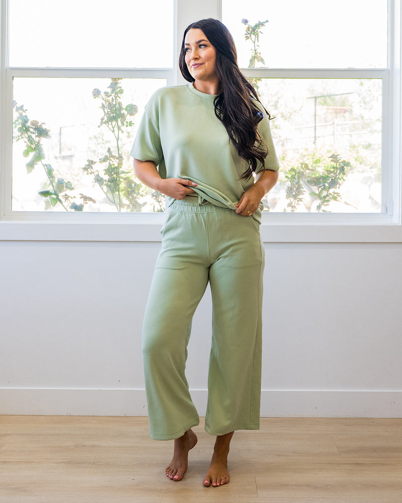 NEW! Kendall Scuba Fabric Wide Leg Pants - Pistachio Cream Rae Mode