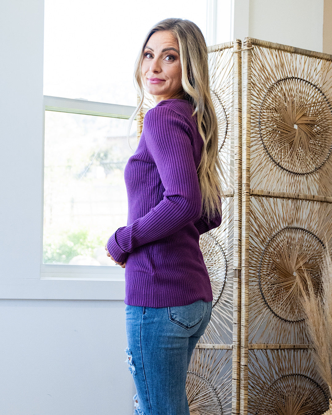 Monica Ribbed Henley Top - Plum FINAL SALE PS Kate