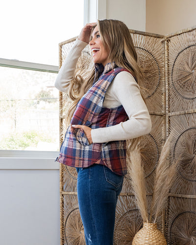 NEW! Gia Plaid Quilted Vest - Scarlet  Staccato   