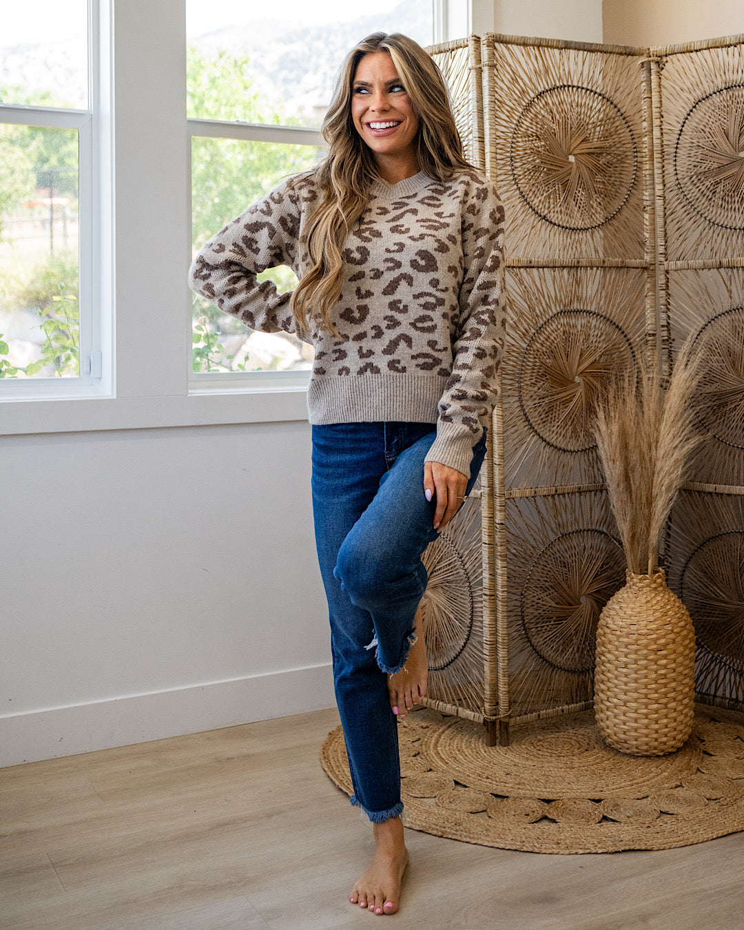 Melissa Leopard Print Sweater - Taupe