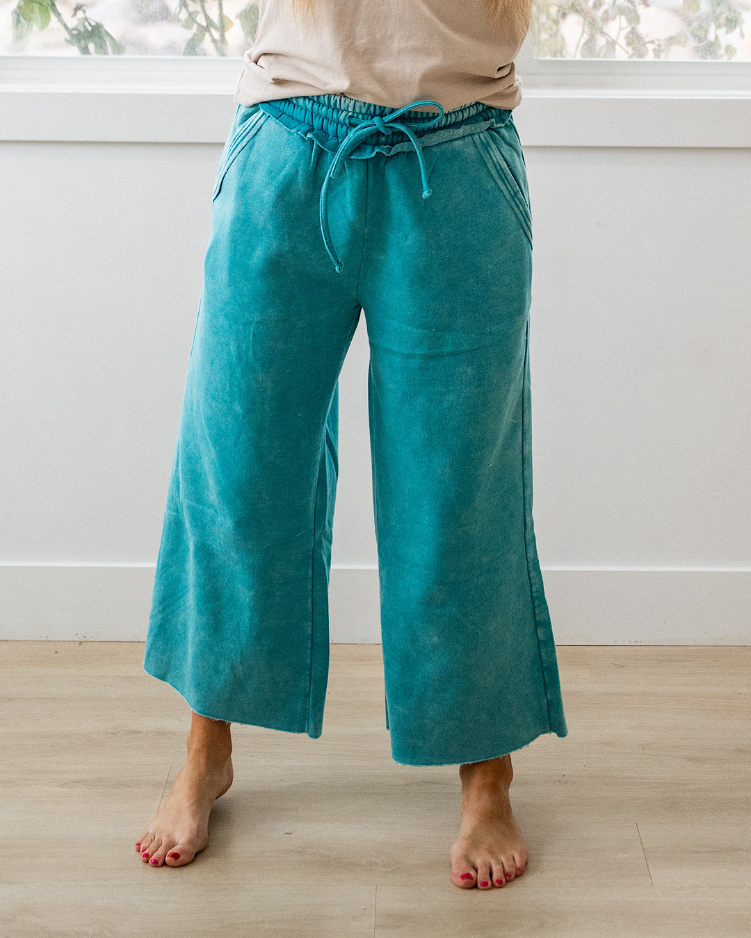 NEW! Cropped Wide Leg Comfy Pants - Light Teal Zenana