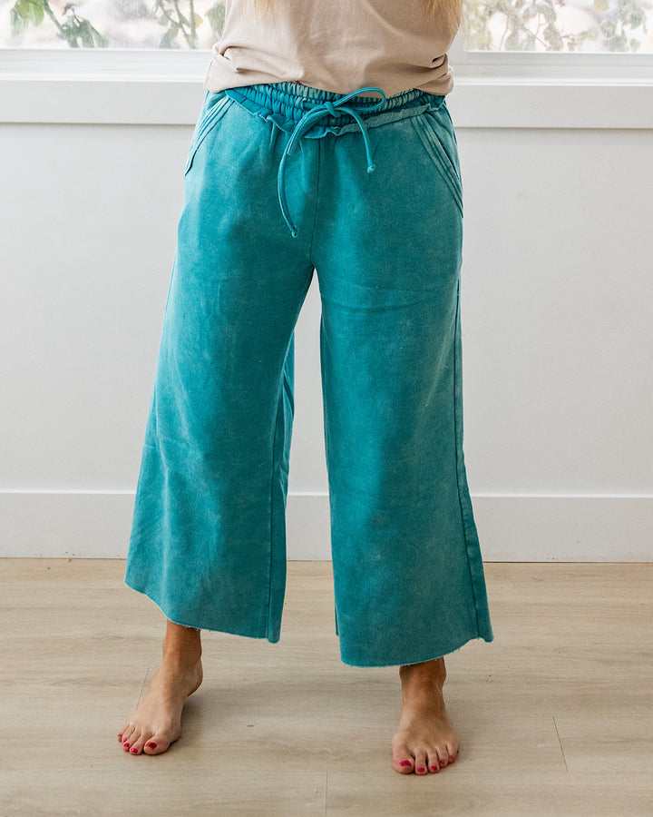 NEW! Cropped Wide Leg Comfy Pants - Light Teal Zenana