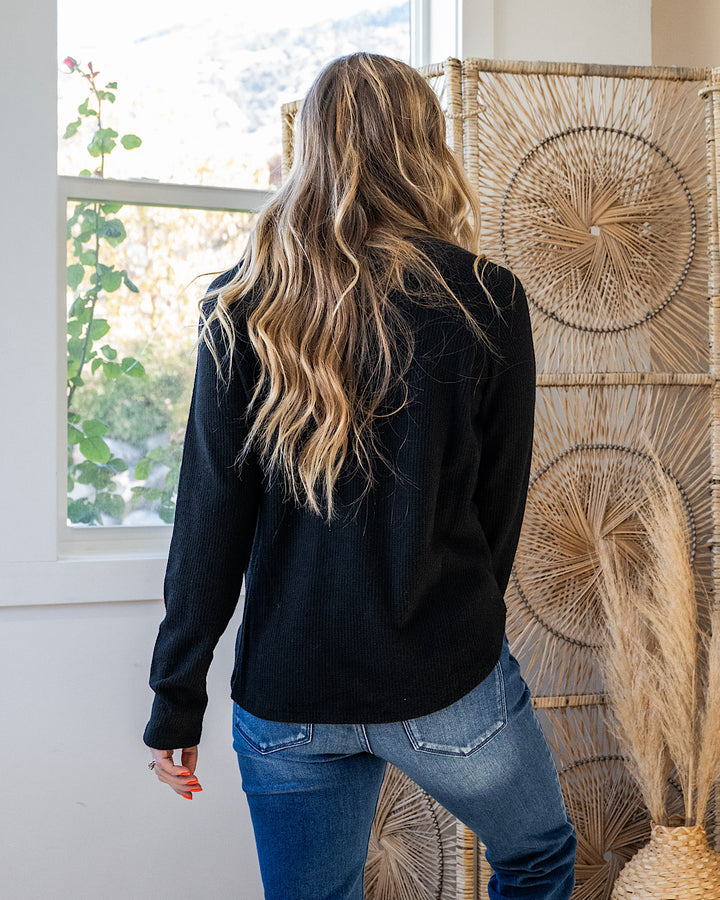 NEW! Julia Waffle Brushed Knit Top - Black Hyfve