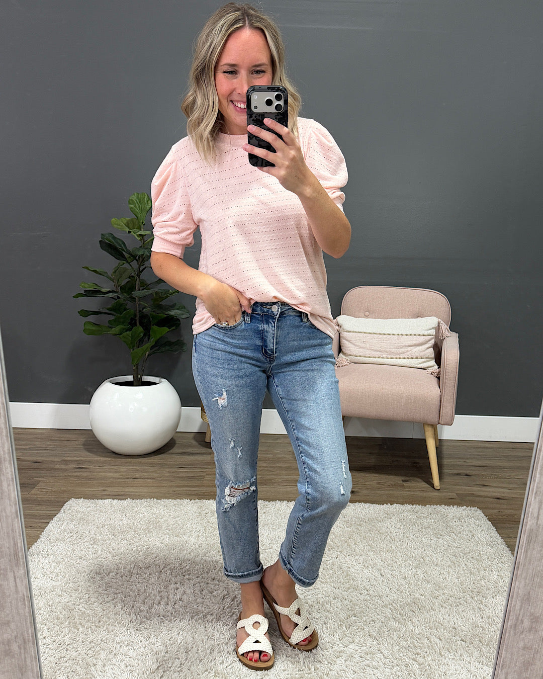 NEW! Vera Pointelle Puff Sleeve Top - Pink Lovely Melody