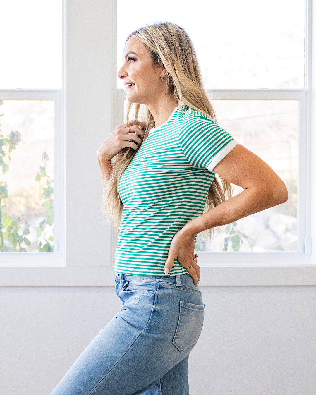 NEW! Sammy Striped Short Sleeve Top - Kelly Green Zenana