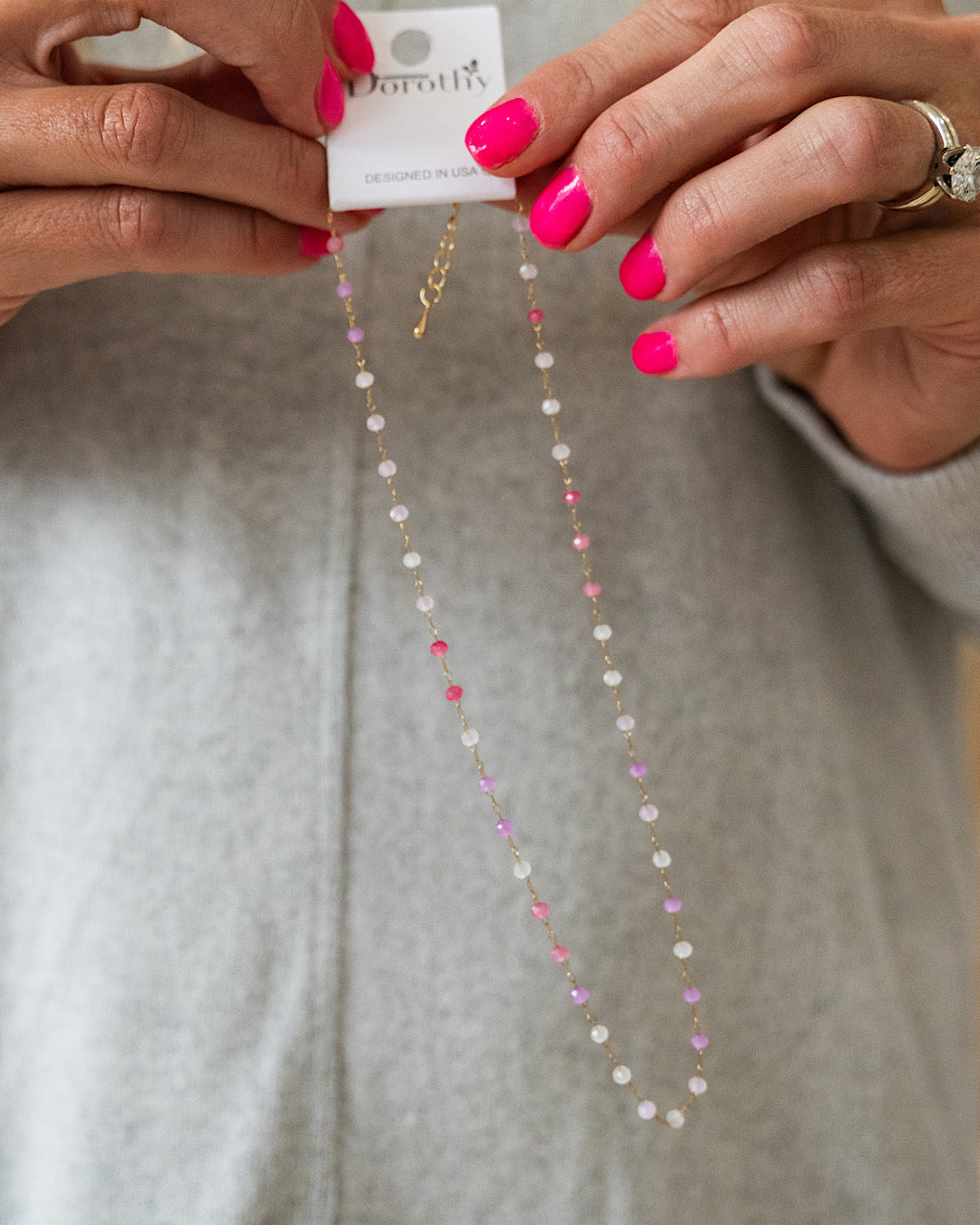 NEW! Dainty Gold and Pink Bead Necklace