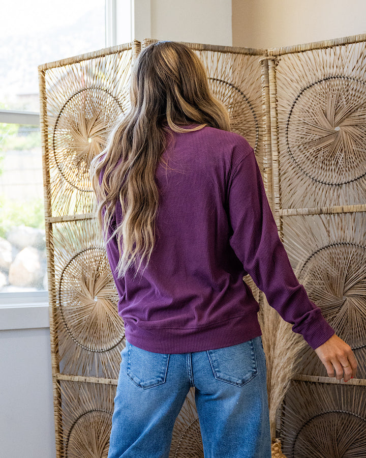 NEW! Mia Ribbed Crewneck Top - Plum Michelle Mae
