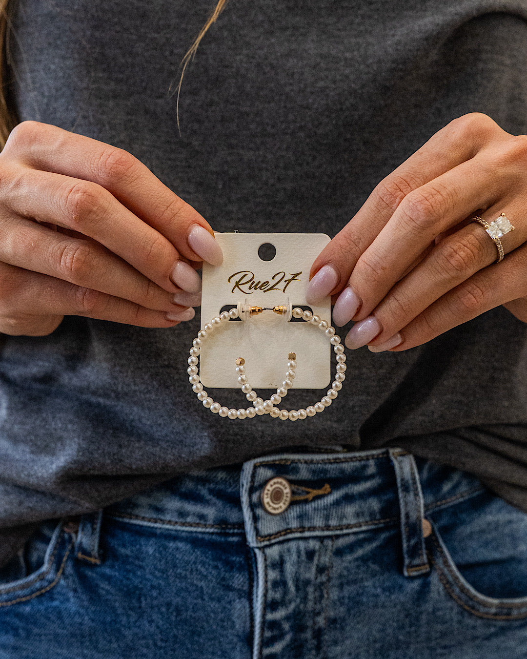 Pearl Beaded Open Hoop Earrings - Large
