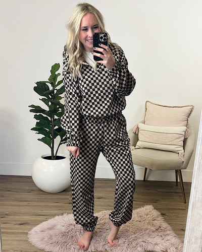 You Got Me Checkered Half Zip Hoodie FINAL SALE  Ces Femme   