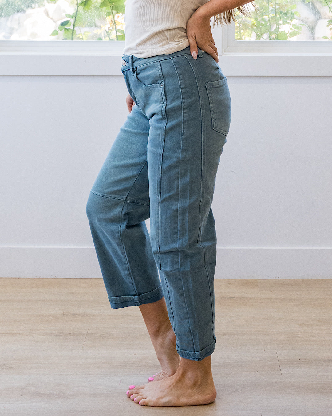 NEW! Alexandra Non Distressed Barrel Jeans - Teal