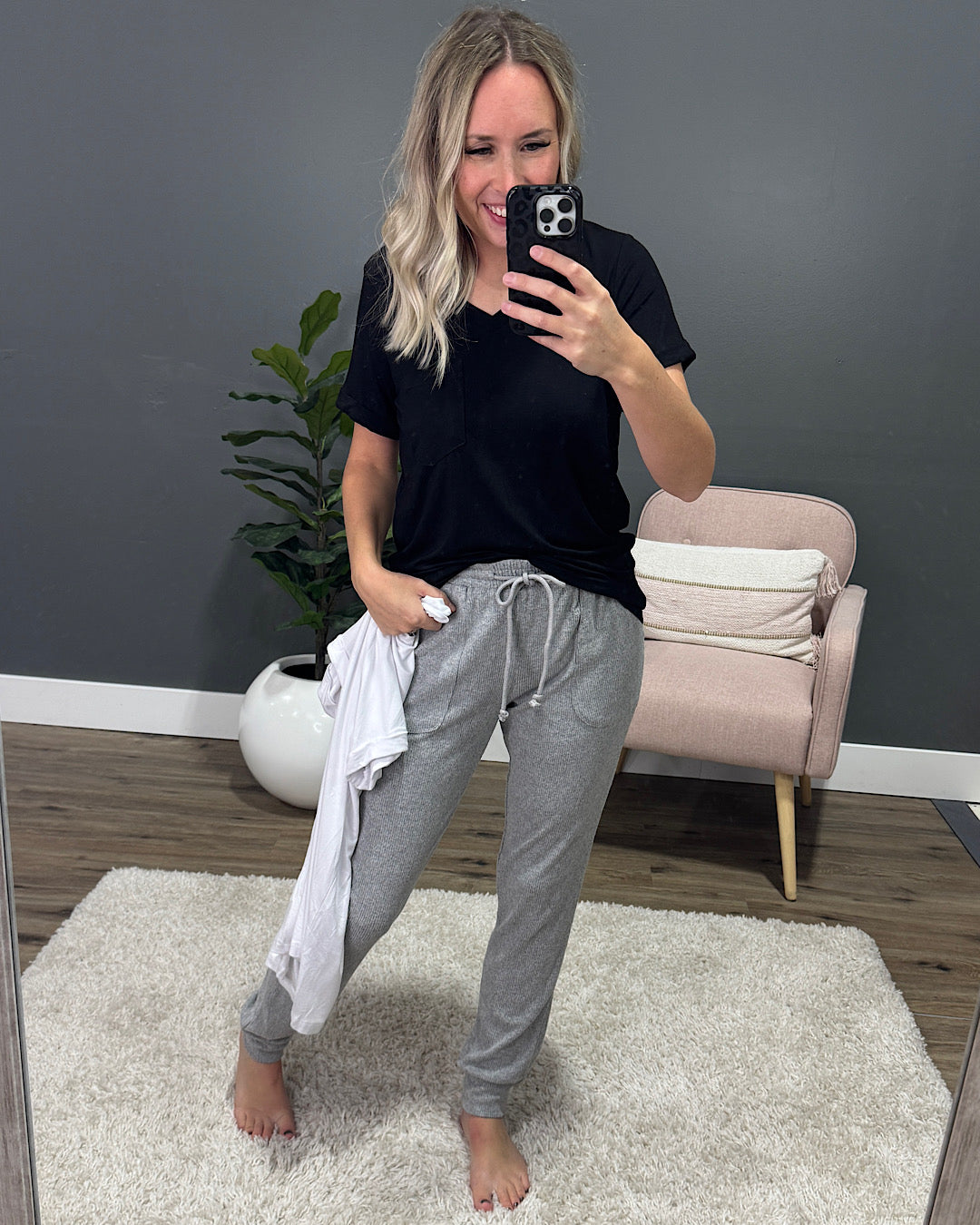 NEW! Step Right Out V Neck Pocket Top - Black Michelle Mae