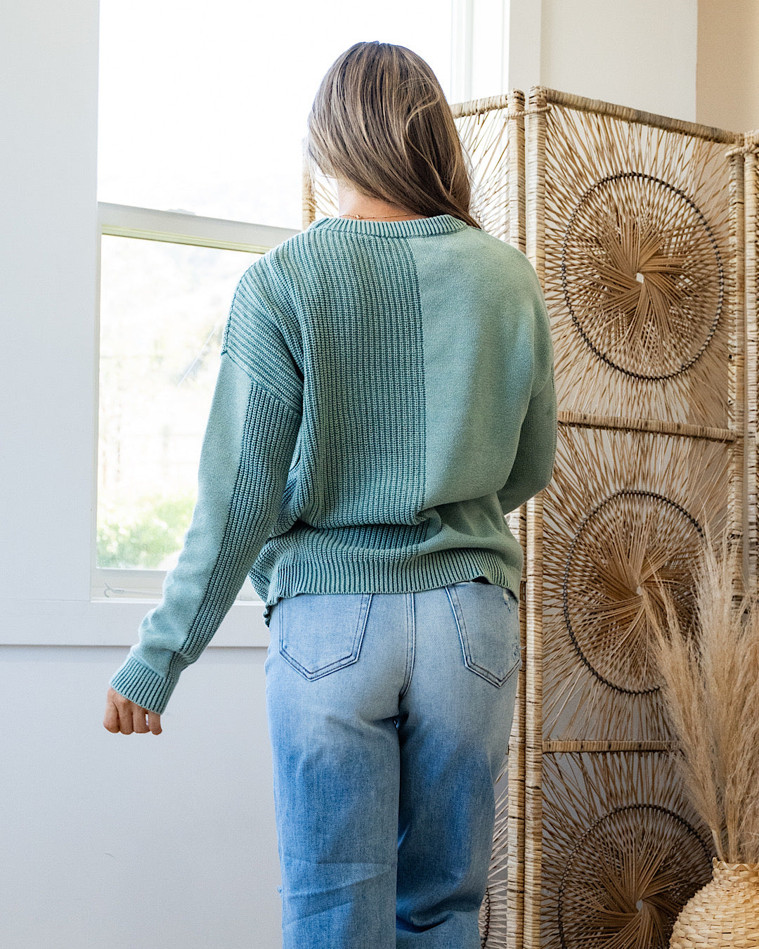 NEW! Tara Washed Pattern Block Sweater - Dark Mint  Staccato   