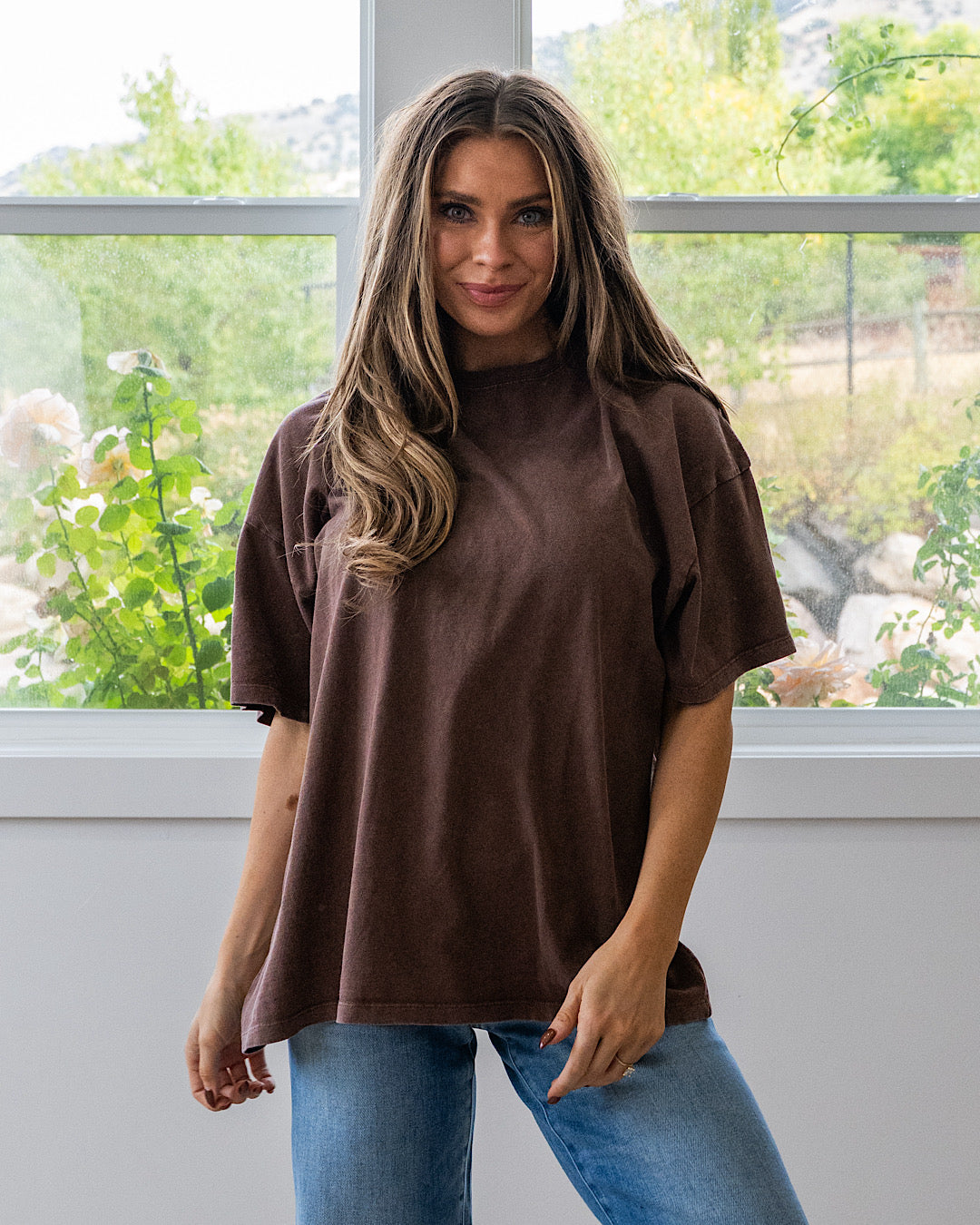 NEW! Oversized Mineral Wash Tee - Dark Brown Double Zero