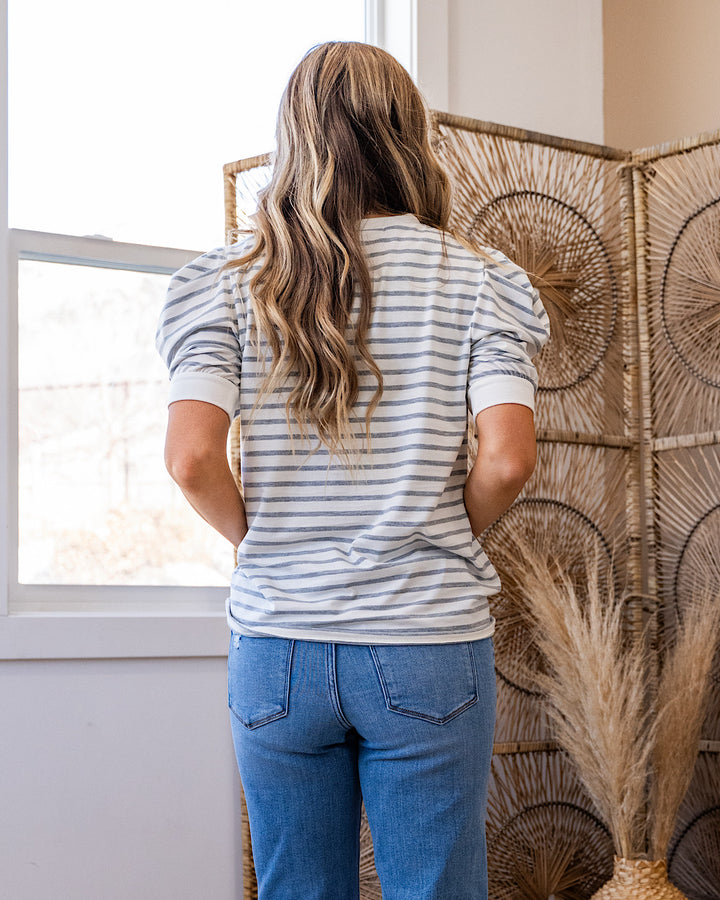 NEW! Hillary Striped Puff Sleeve Top - Heather Gray Lovely Melody