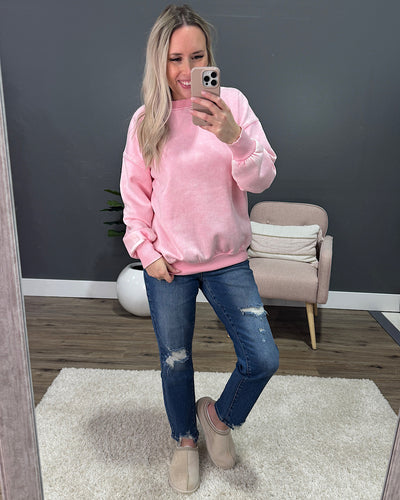 NEW! Boyfriend Crewneck Sweatshirt - Dark Pink Zenana