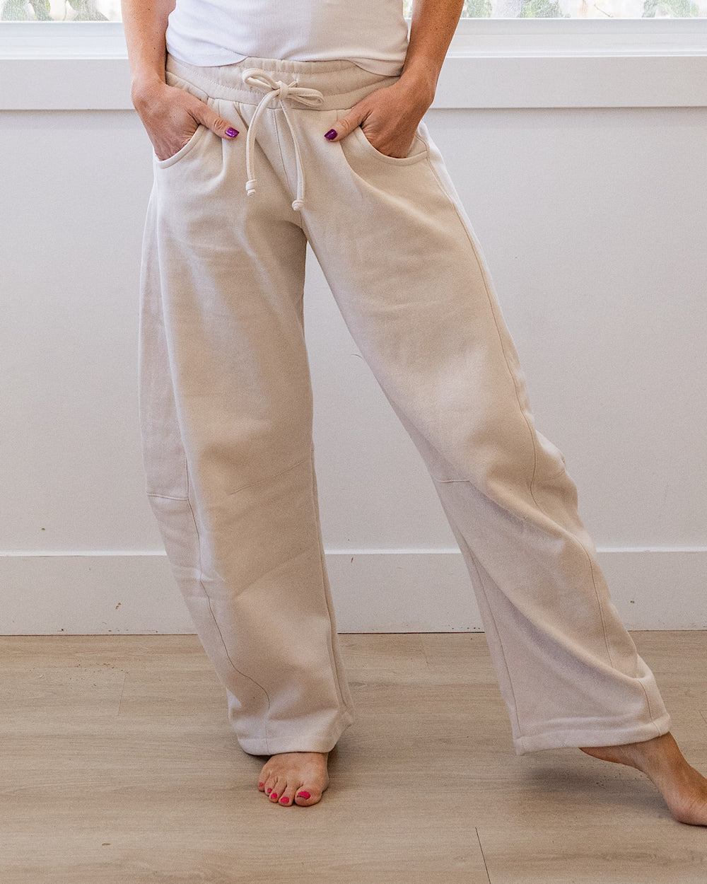 NEW! Micael Barrel Leg Lounge Pants - Beige Reflex