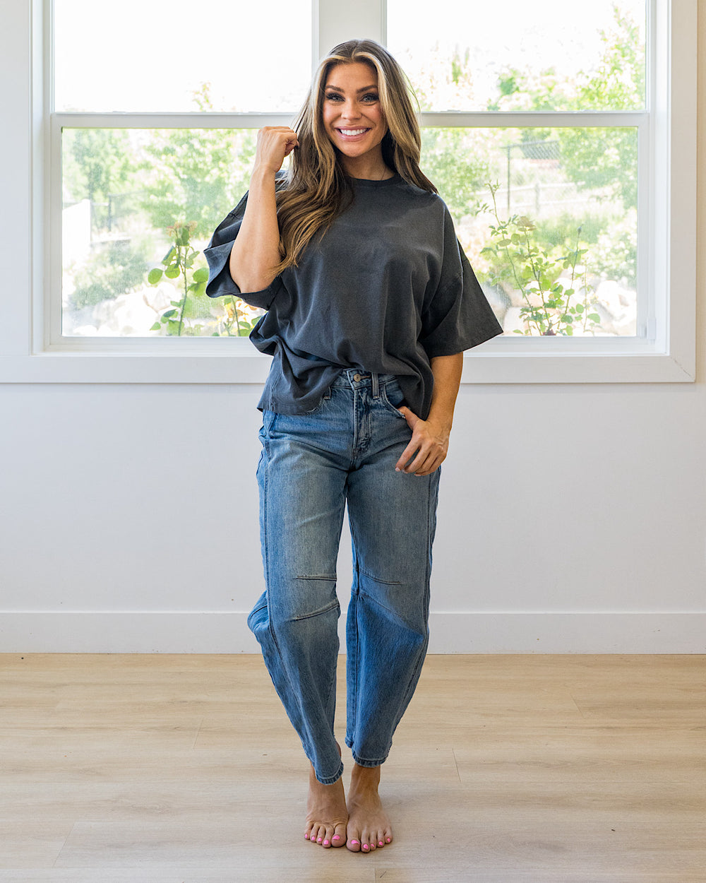 NEW! Oversized Mineral Wash Tee - Charcoal Double Zero