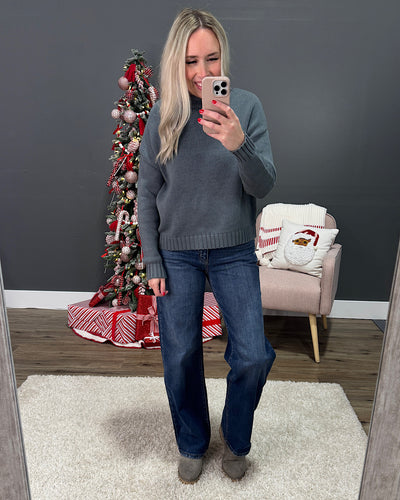 Erica Mock Neck Sweater - Blue Spruce Be Cool