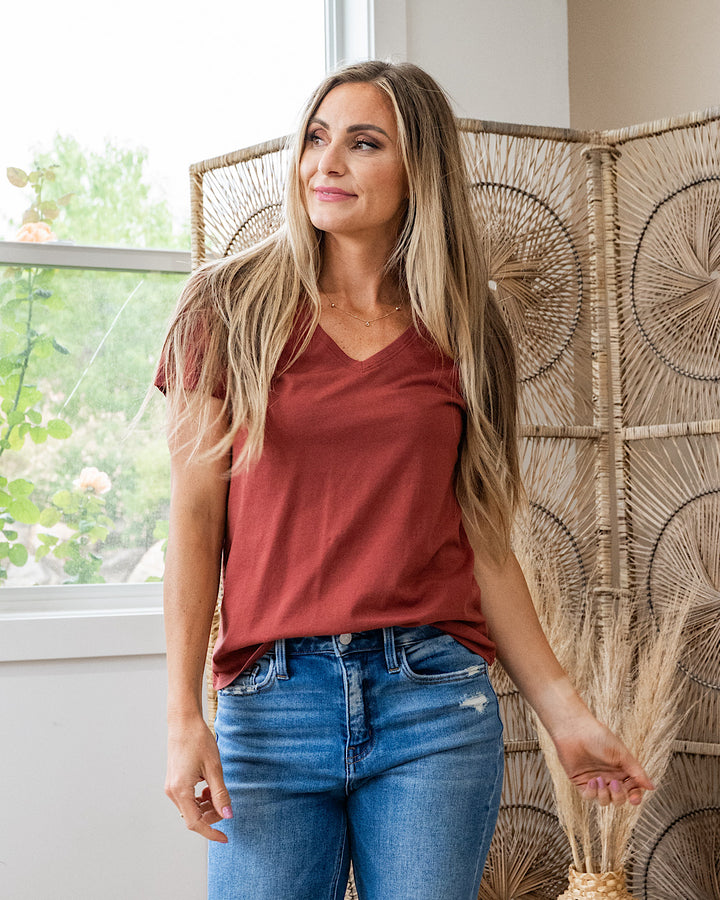 NEW! In Plain Sight V Neck Top - Chili