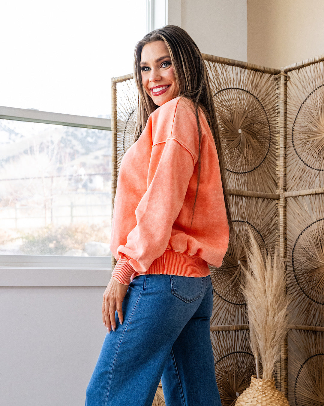 Boyfriend Crewneck Sweatshirt - Coral Zenana