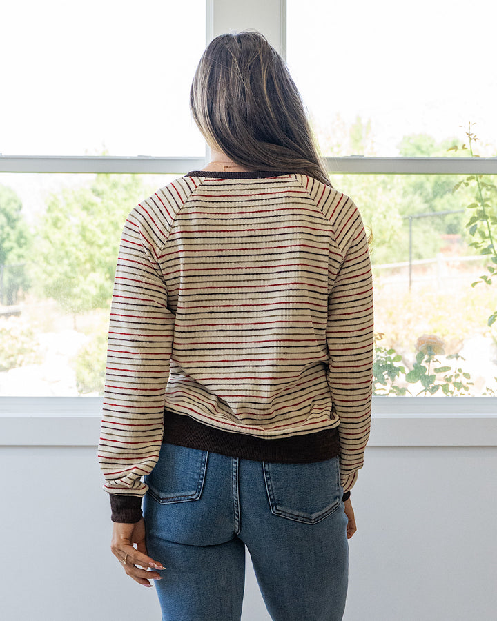 NEW! Kira Striped Raglan Waffle Top - Brown