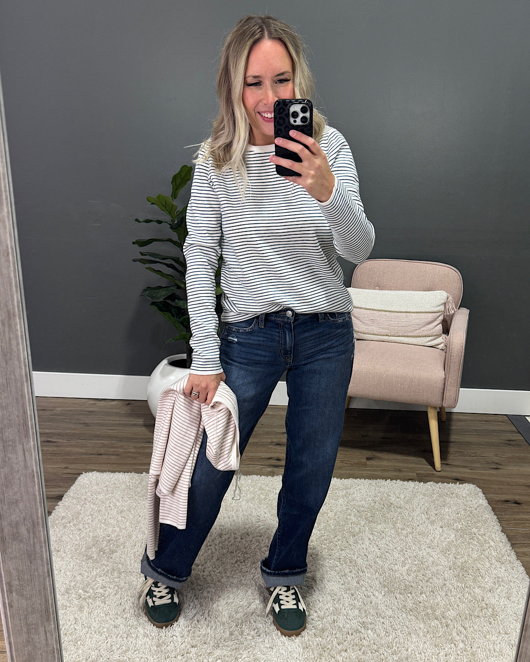 NEW! Emma Pinstriped Sweater - Ivory & Taupe Staccato
