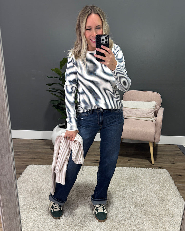NEW! Emma Pinstriped Sweater - Ivory & Taupe Staccato
