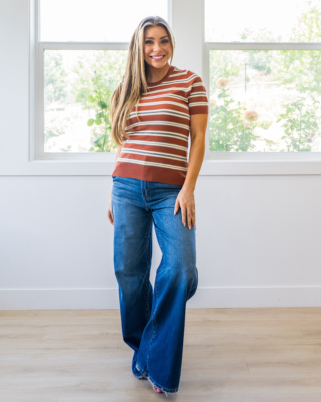 NEW! Iris Striped Short Sleeve Top  - Terracotta