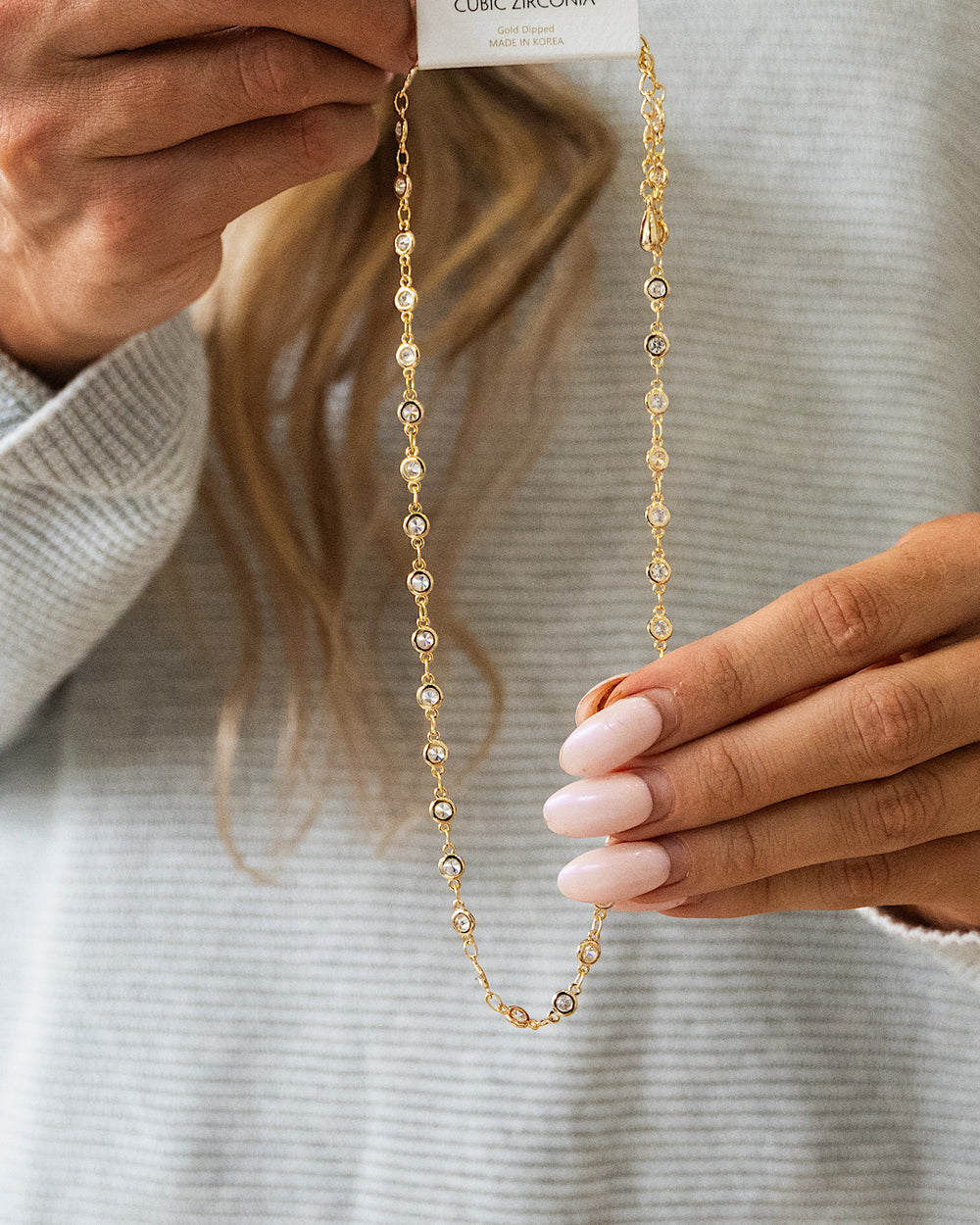 NEW! Gold Rhinestone Circle Chain Necklace Joia