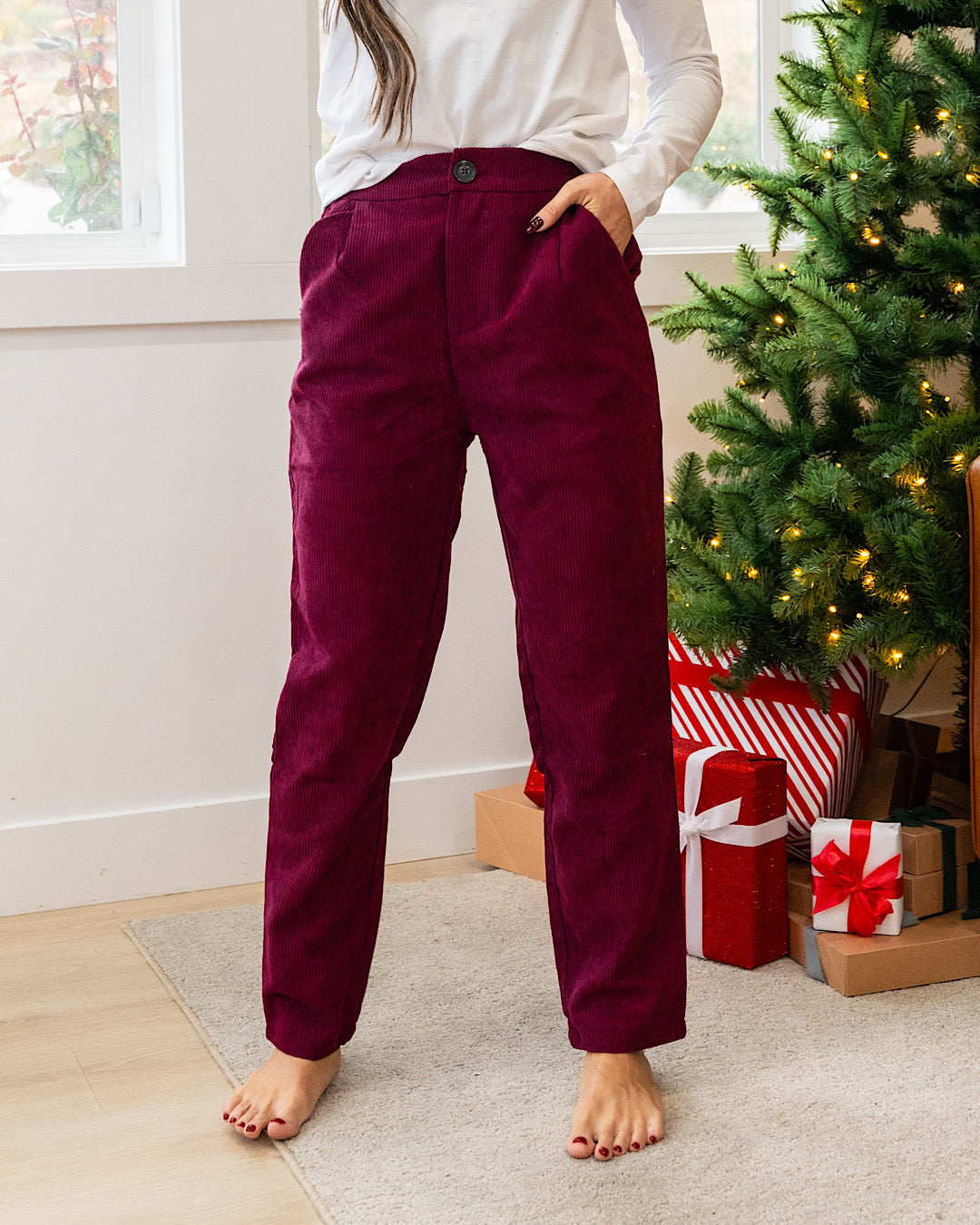 Corduroy Pants - Dark Burgundy FINAL SALE Zenana