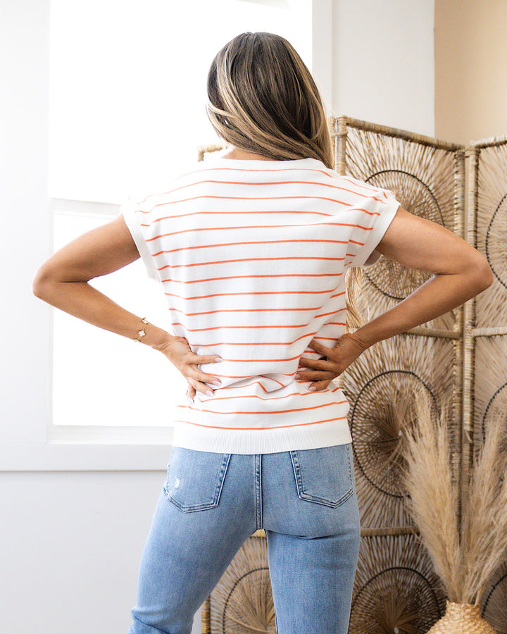 Allie Striped Short Sleeve Sweater - Coral  Staccato   