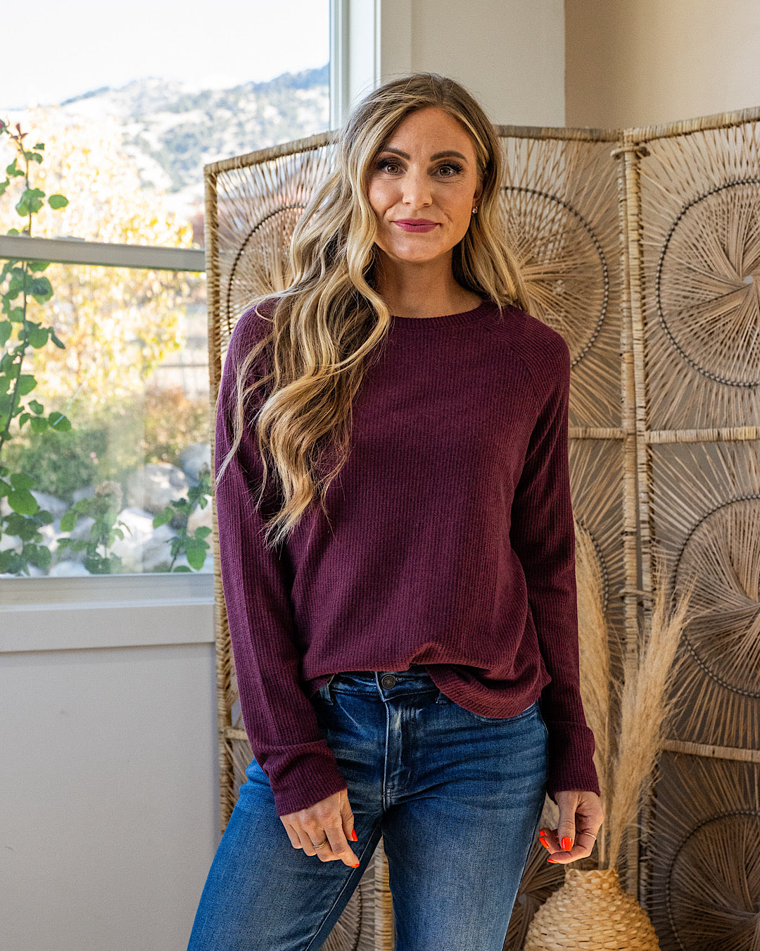 Julia Waffle Brushed Knit Top - Color Options Available! Hyfve Dark Cherry