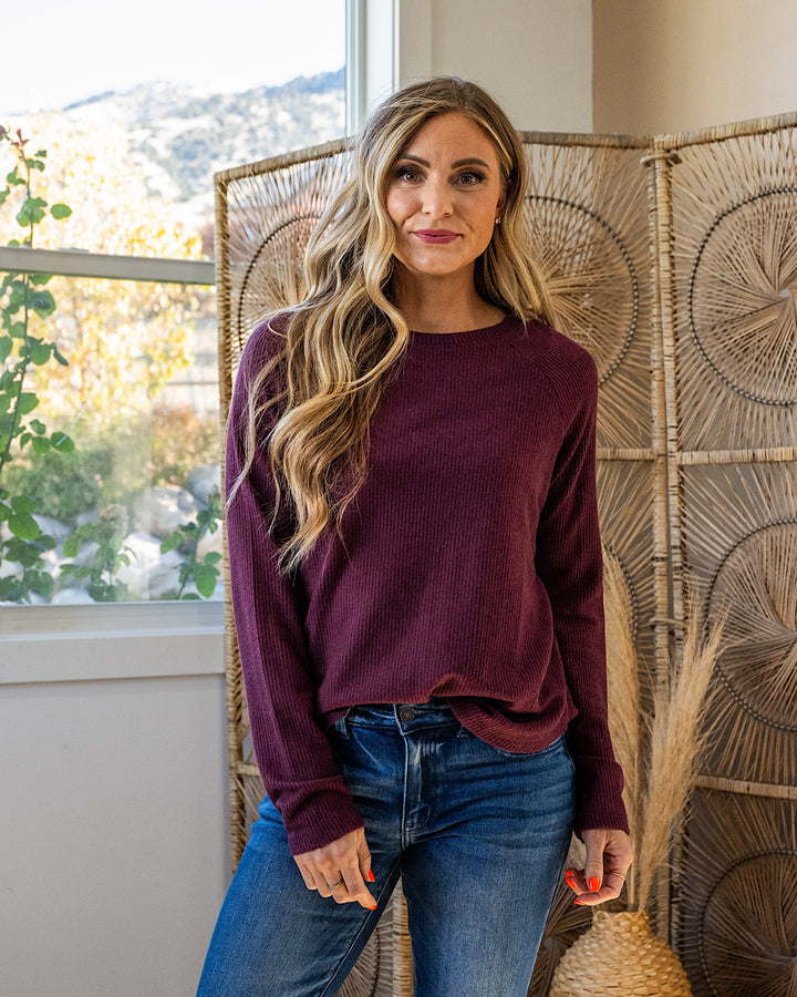 Julia Waffle Brushed Knit Top - Color Options Available! Hyfve Dark Cherry