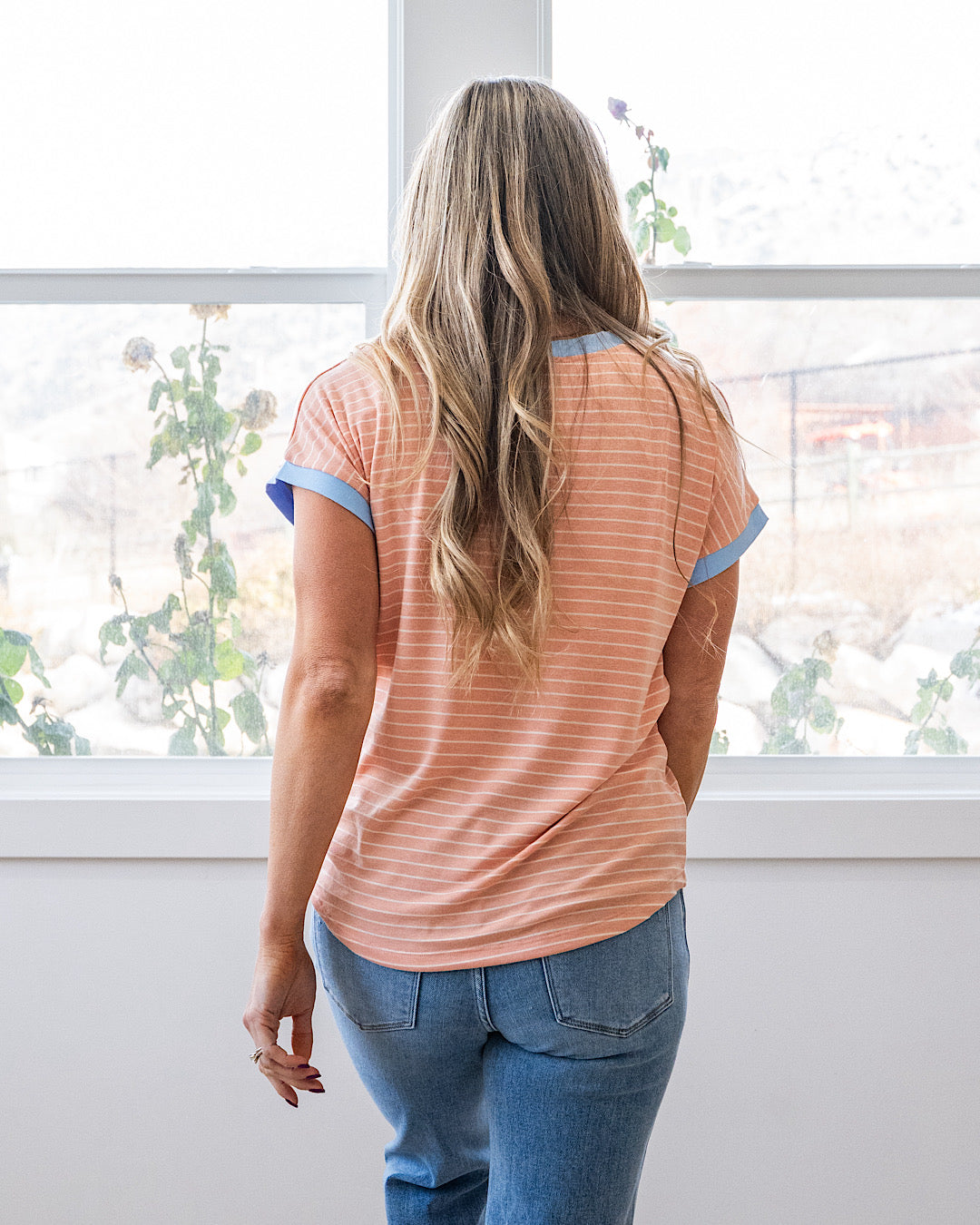 NEW! Izzy Striped Knit Top - Peach & Blue Staccato