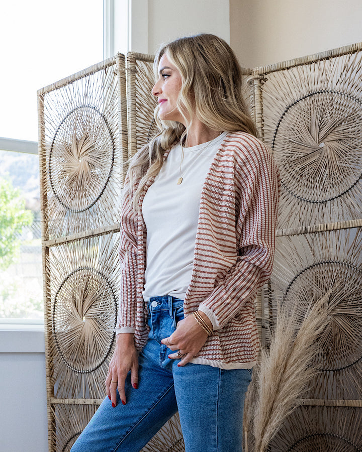 NEW! Brenda Striped Dolman Sleeve Open Cardigan - Auburn