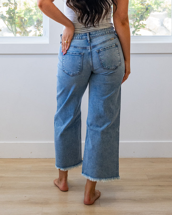 NEW! KanCan Logan Fray Hem Wide Leg Jeans