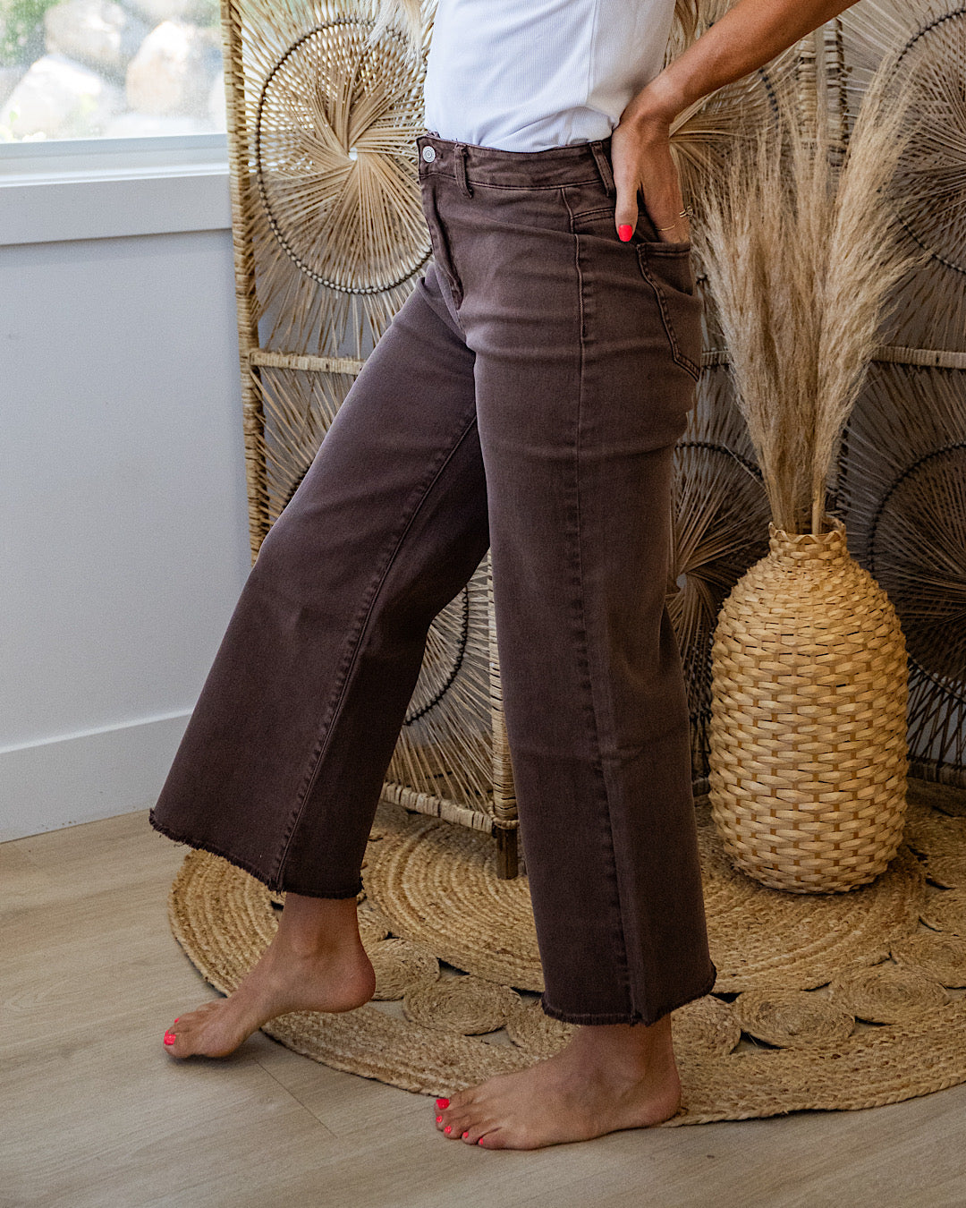 NEW! Mae Wide Leg Cropped Jeans - Mahogany